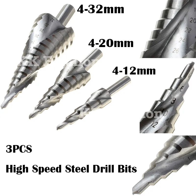 3pcs 5 15 Steps Functional Cord Drill Bits 4 32mm/4 20mm/4 12mm