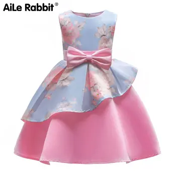 

AiLe Rabbit 2018 Girls Dresses Princess Wedding Party Evening Dresses Tutu Polka Dot Dress Children's Wear Kids bow clothes