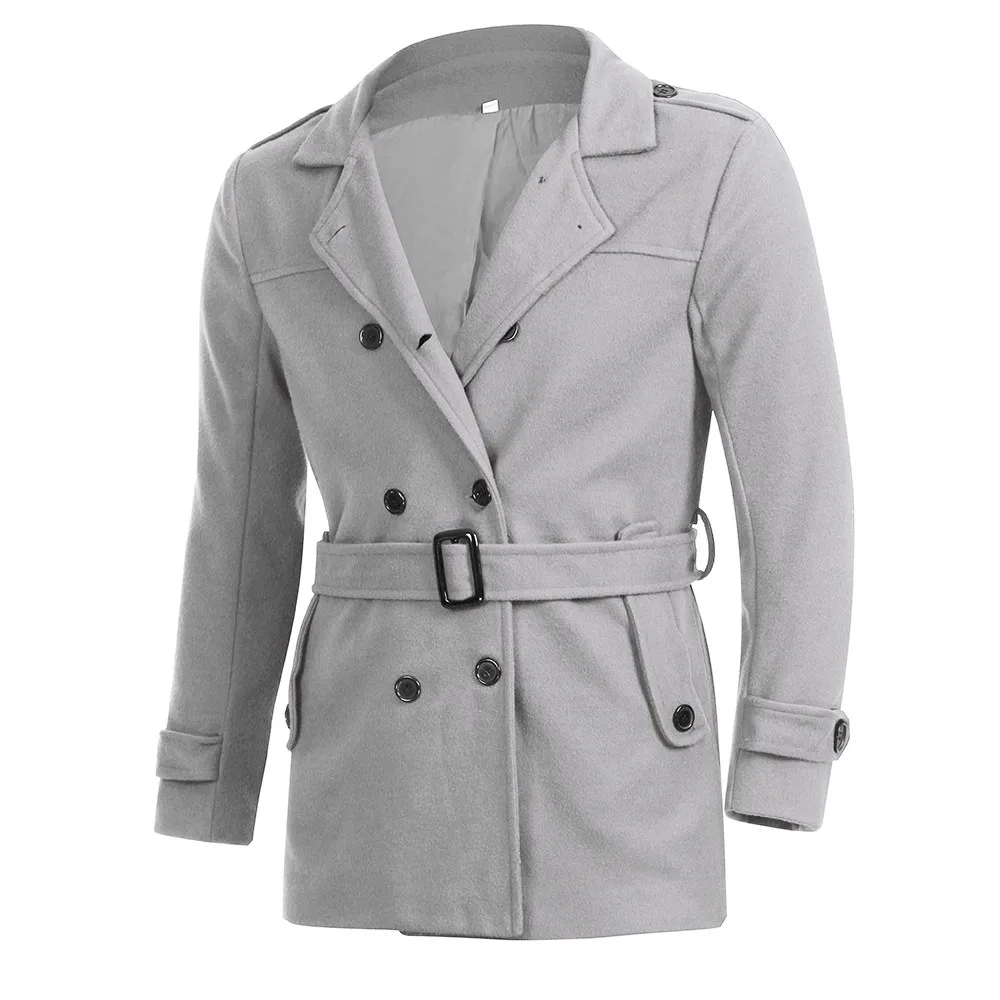 

Erkek Mont Autumn Long Wool Coat Men Fashion Turn-down Collar Wool Blend Double Breasted Pea Coat Jacket Men Brand Overcoats