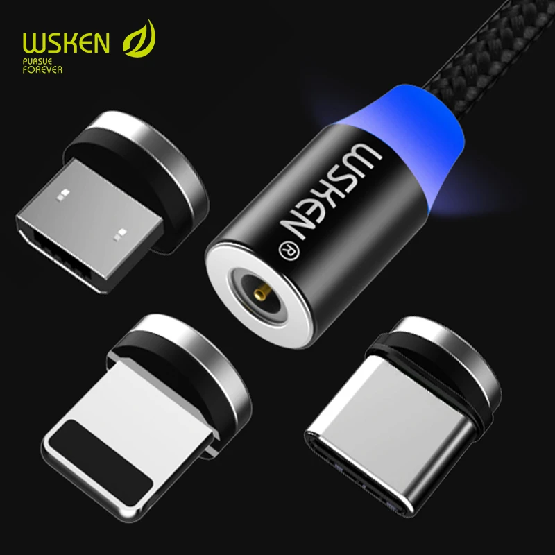 Магнитный кабель WSKEN micro USB type c для samsung galaxy a5 2017 S9 xiaomi redmi note5 forhuawei p20 lite iphone XR
