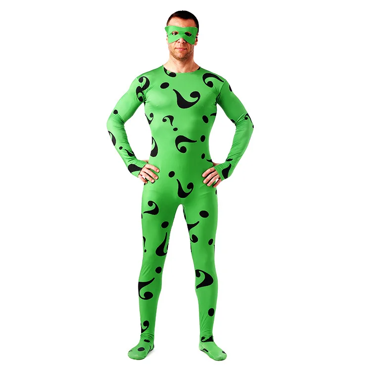 

Green Question Mark Zentai Full Body Lycra Tights Unisex Spiderman helloween cosplay costume