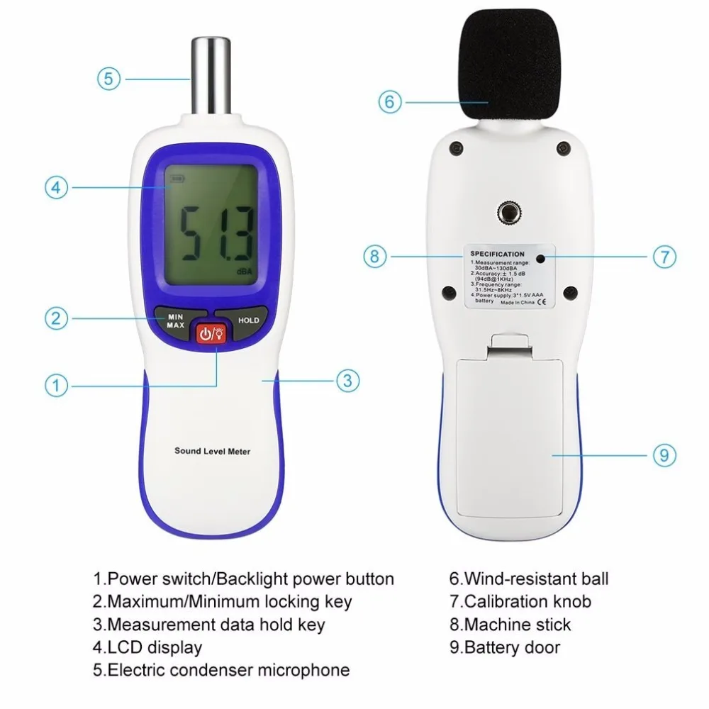 

Diagnostic-Tool Digital Sound Level Pressure Tester Level Meter 30-130dB Decibel Noise Meter Sound Level