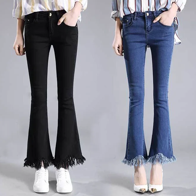 

2017 Qiyan Brand Spring Autumn Slim Fit Mid Waist Flare Jeans Stretch Skinny Jean Bell-Bottom Pants Denim Trousers 26-32