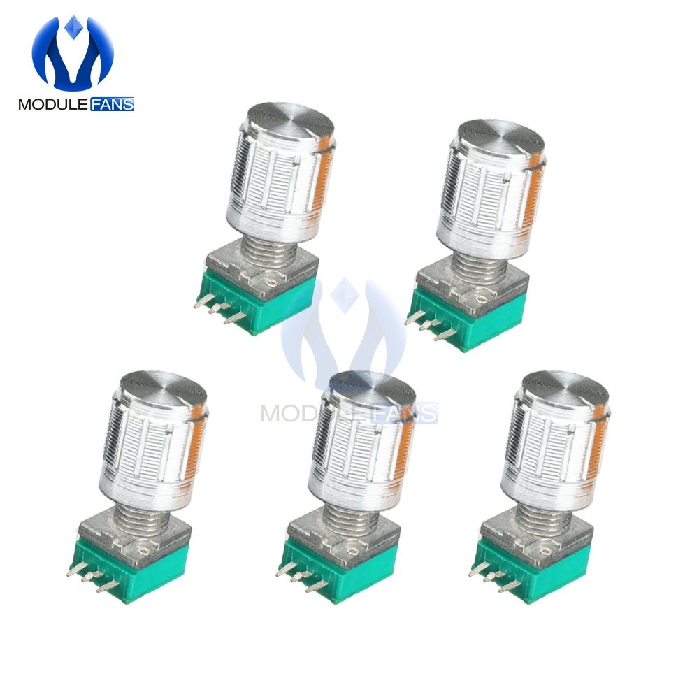 

5PCS Rotary Potentiometer 3 Pin 3P 6mm Knurled Shaft Single Linear B Type 5K 10K 20K 50K 100K 500K Ohm DIY Kit 3PIN With Cap