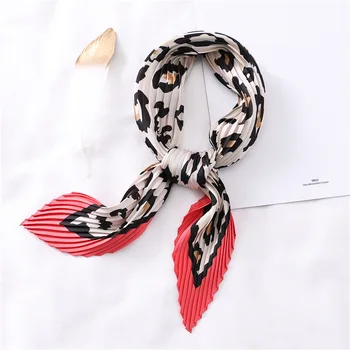

OLOME 2019 Fashion Women Crinkle Silk Scarf Leopard Print Lady Neck Scarfs Foulard Head Band Pleated Scarves Hand Kerchief