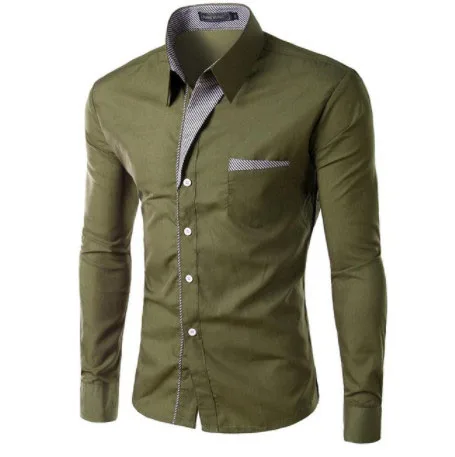 ZOEQO бренд Мужская классическая рубашка для мужчин s рубашка в полоску Slim Fit Chemise Homme с длинным рукавом Heren Hemden Slim Camisa Masculina - Цвет: army green