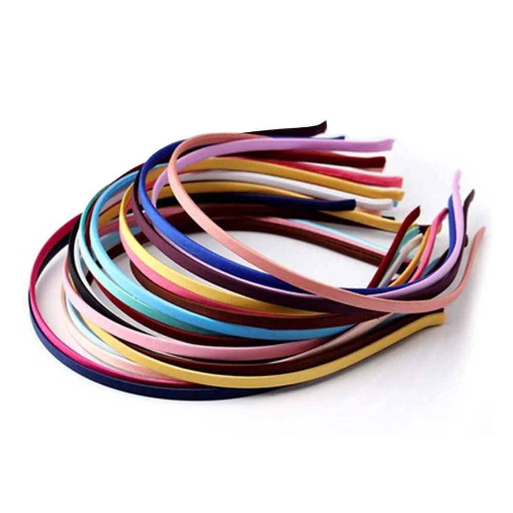 10 Mixed Color Candy Plastic Headband Covered Satin Hair Band 10mm for DIY Craft