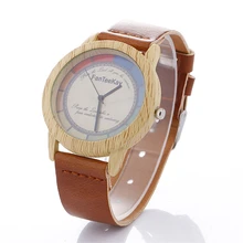 Colorful Circle Pattern Bamboo Wooden Women’s Dress Watch Girls’ Fashion Casual Leather Belt Quartz Wristwatches
