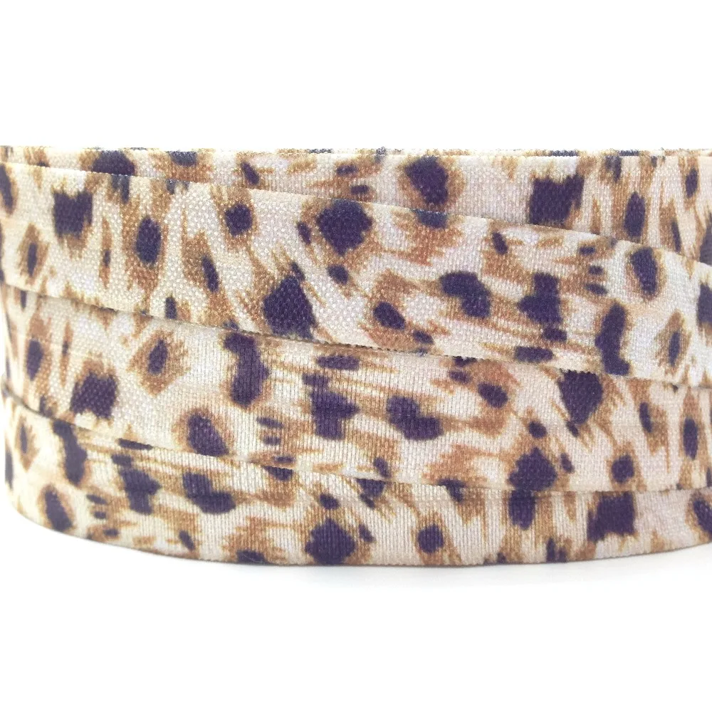 

New Arrived 5/8" Leopard Print Fold Over Elastic 10 yards Wholesale Cheetah FOE Elastic Ribbon for Girls Hair Tie DIY Head wear