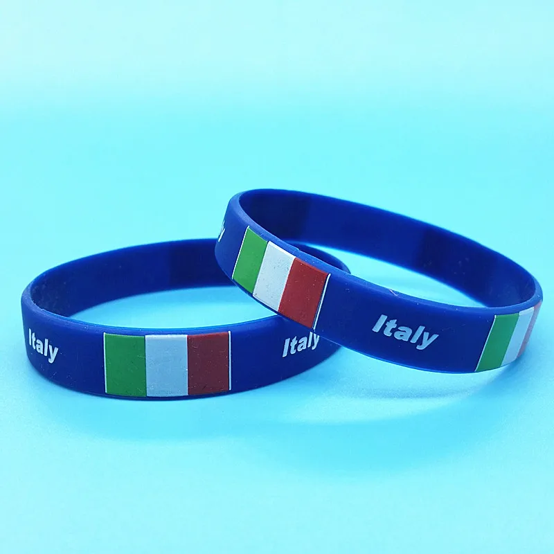 

100pcs Italy Flag Sport Silicone Bracelet Country Logo Hologram Wristband ID Rubber Wrist Strap Bangle Italia Bandiera Polsino