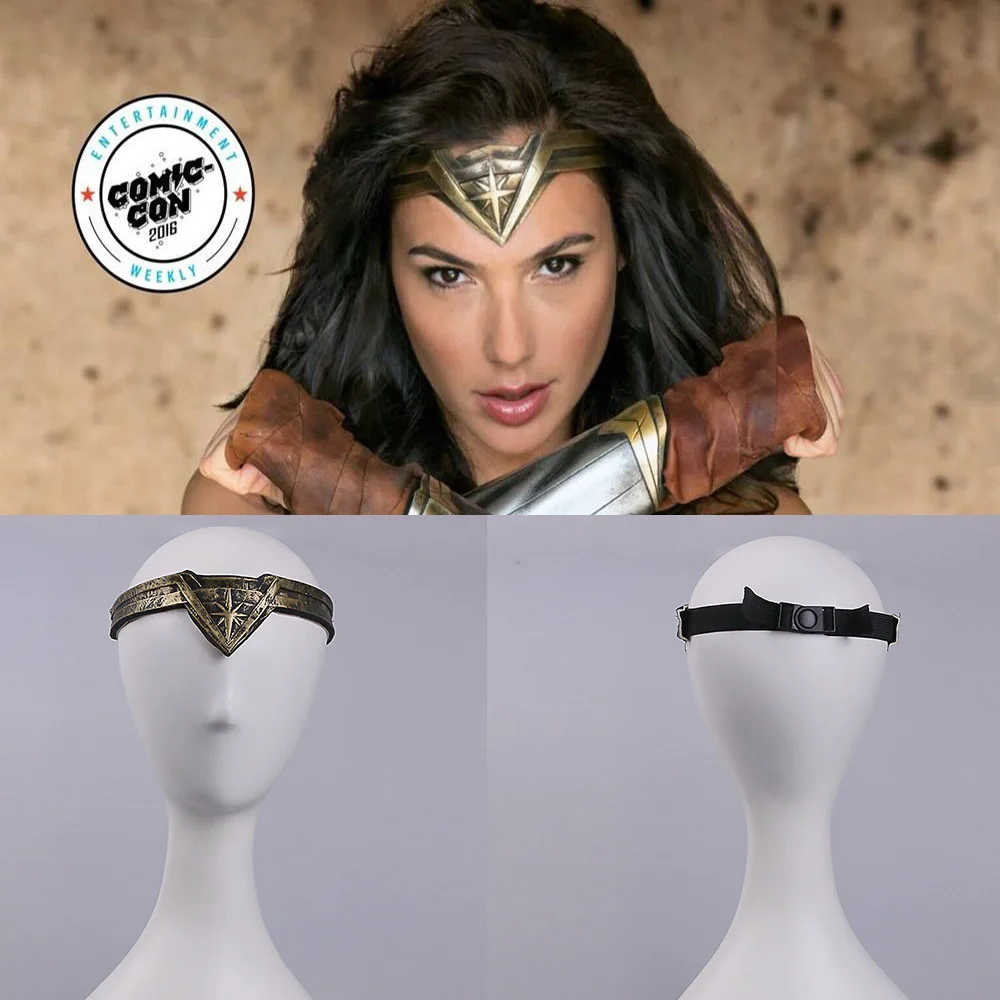 

2017 Movie Wonder Woman Superhero Diana Prince Leather Headgear Metal Badge Ring Accessories Cosplay Bronze Crown Band Headgear