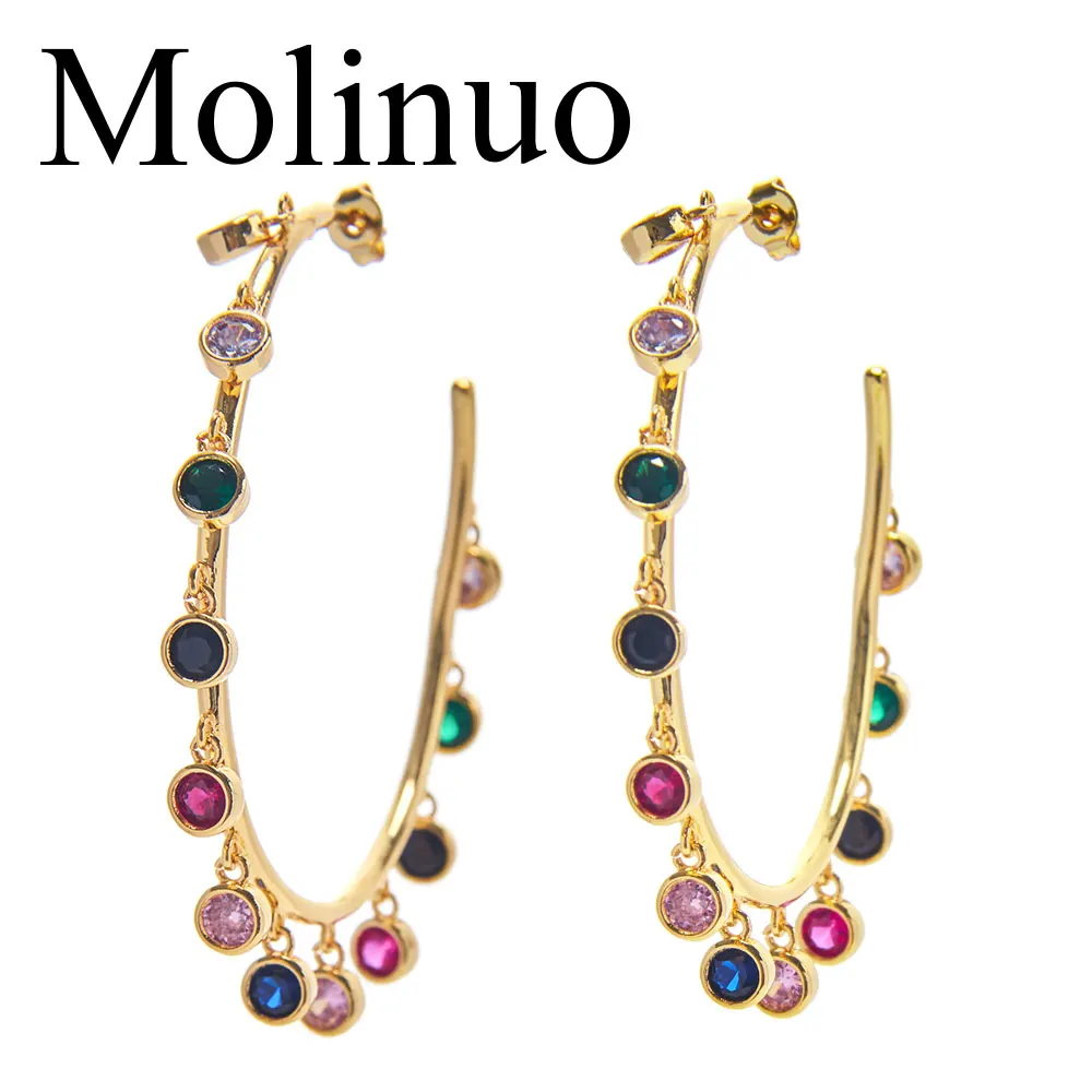 

Molinuo Fashion Multiple Round rainbow cz charm Earrings Jewelry gorgeous Gold Color circle hoop Chandelier Earrings for Women