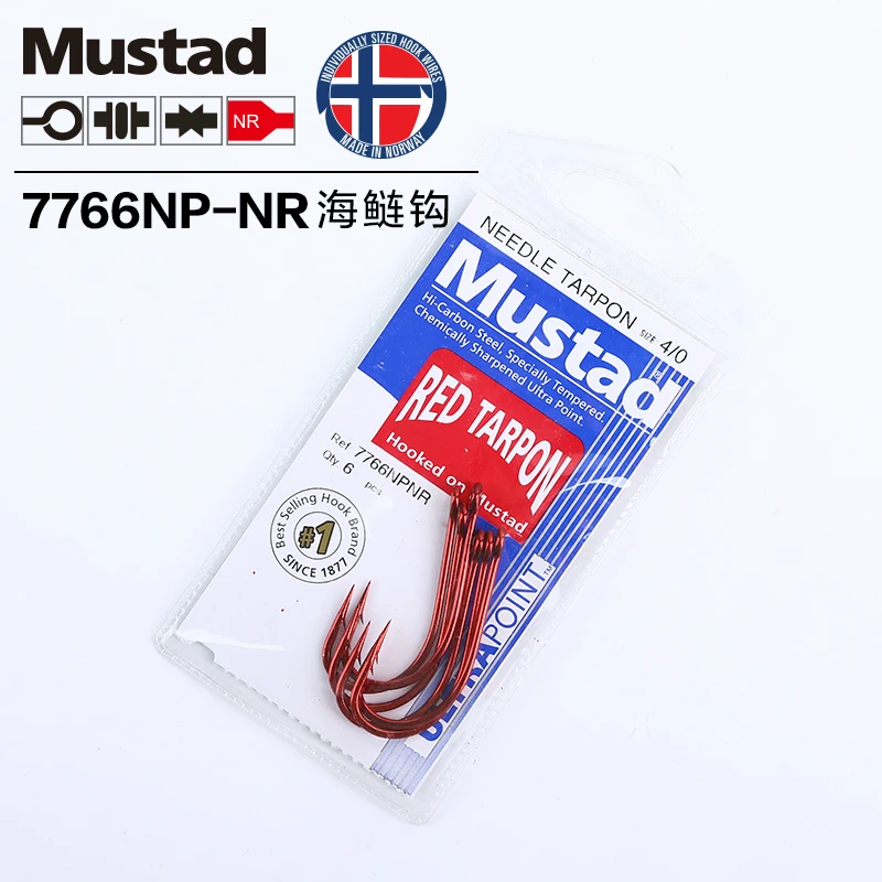 Аутентичный крючки Mustad 7766np # Tarpon крючок с зазубриной Для океан рыбалки камней