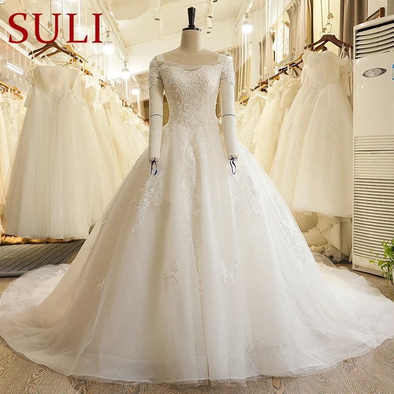 

H611T Bateau Off-Shoulder Tulle Lace Applique Cheap Wedding Dresses Custom Made