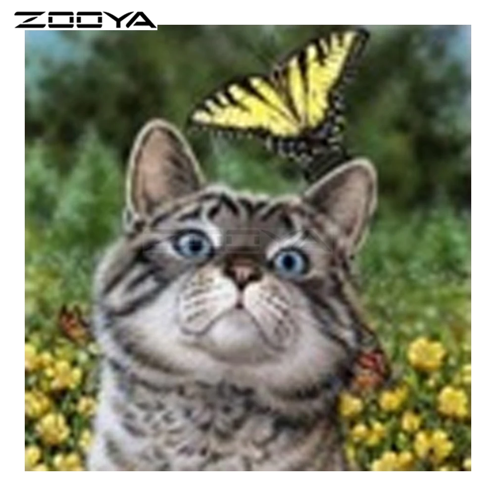 ZOOYA 5D алмазная Вышивка Кот Бабочка животное Алмазная вышивка крестиком
