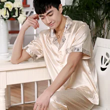 X027 летние мужские шелковые пижамы мужские весенние пижамы с короткими рукавами мужские Nuisette мужские пижамы больших размеров