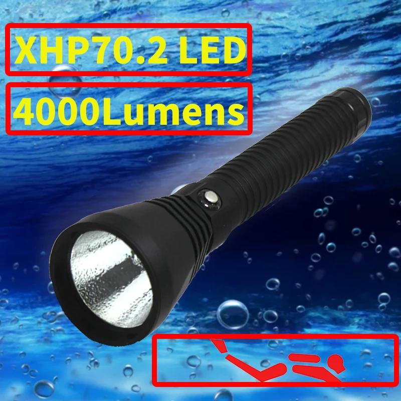 

2018 LED Diving Flashlight CREE XHP70.2 LED 4000 Lumens Light Underwater 100M Waterproof Torch 26650 Battery Charger