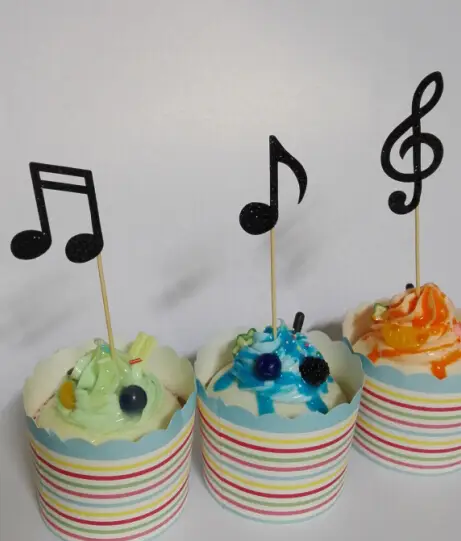 Black Glitter Music Notes Cupcake Toppers Decorations Wedding