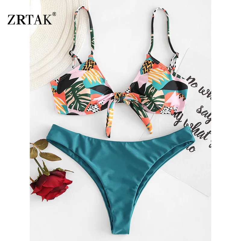 

Zrtak Halter Bikini String Bandage Swimsuit 2018 Women Sexy Swimwear Female Push up Print Bathing Suit Biquini Thong Bikini Set