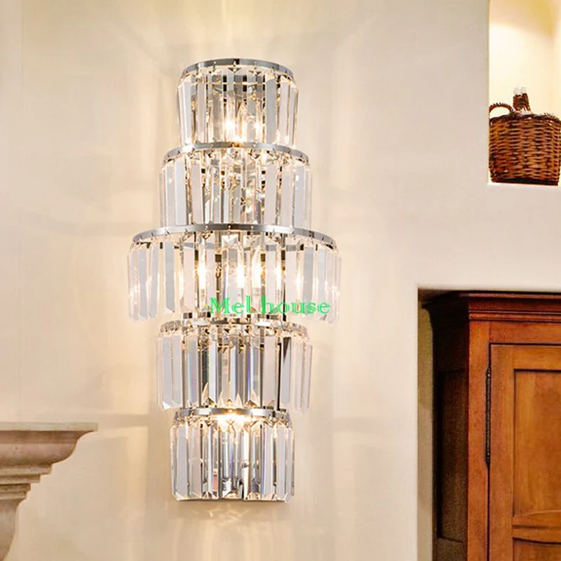 Lâmpadas de Parede de Cristal Barra de Cristal Lâmpada de Parede de Metal Luz de Parede Iluminação Interior Longo Arandela Hall Grande Led Projeto Personalizado 2 Luminárias de parede