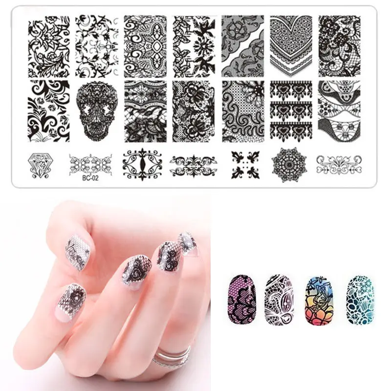 

1pc Lace Design Nail Stamping Plates Nail Art Image Stamp Plates Manicure Set Template Nail Tool BC02 6*12cm