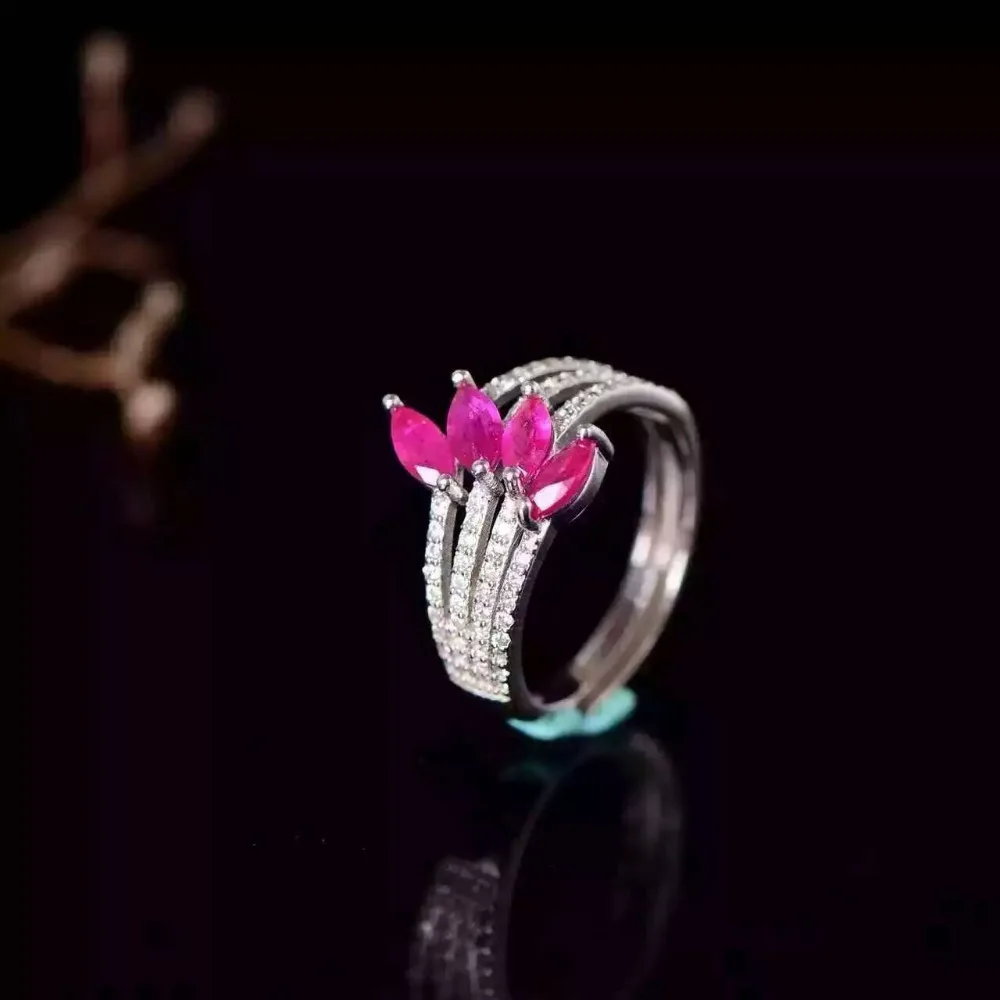 Natural red ruby gem Ring Natural gemstone ring 925 sterling silver trendy Luxury identity feathers Layers women party Jewelry