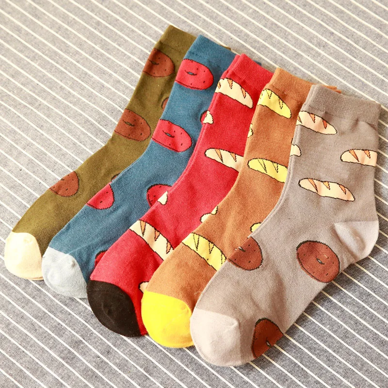 

New Arrival Cool Woman Spring Food Patterned Cotton Socks Funny Doughnut Bread Hipster Cartoon Ankle Sock Harajuku Couple Sock