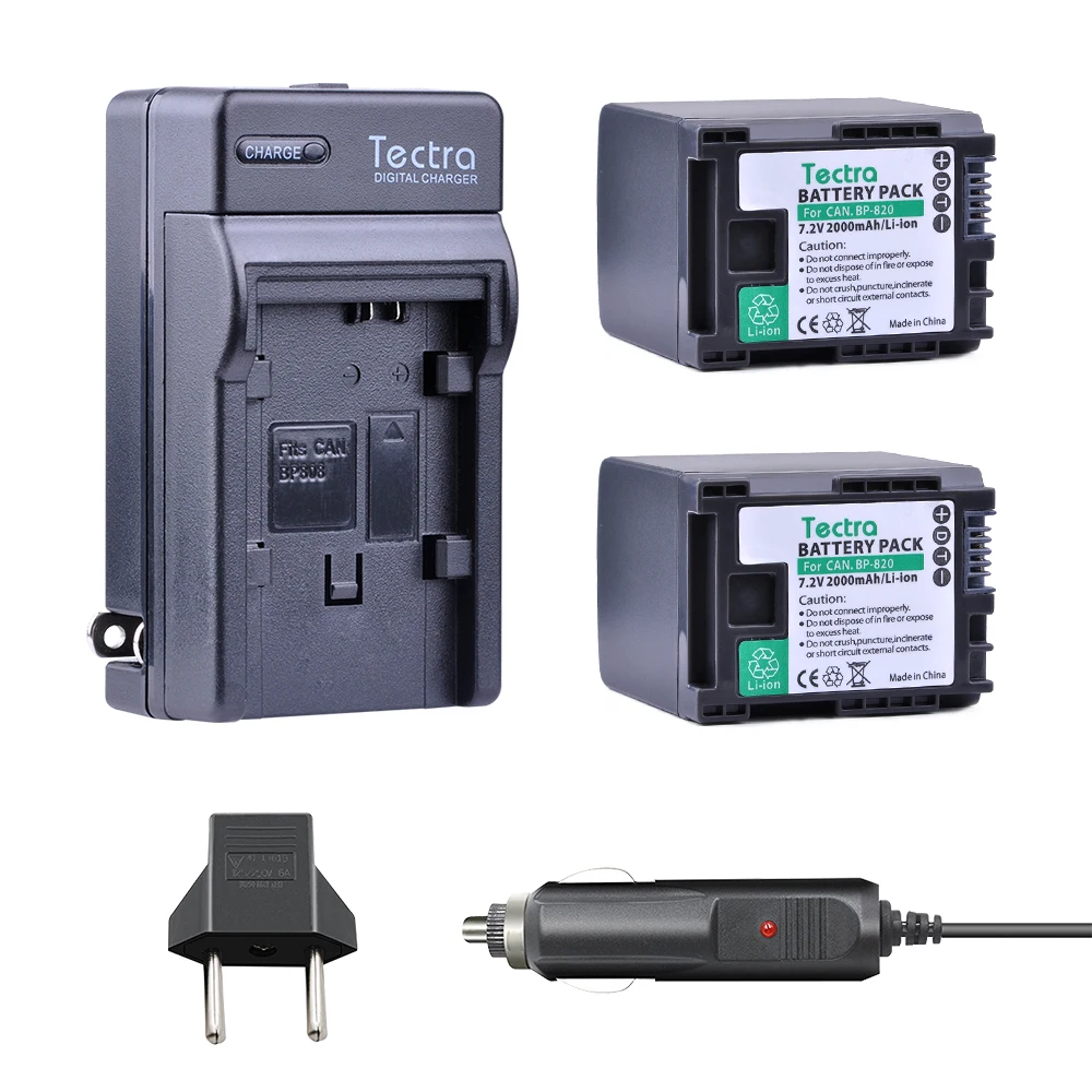 Tectra 2xbp820 Bp 820 Battery +digital Charger With Car Plug For Canon