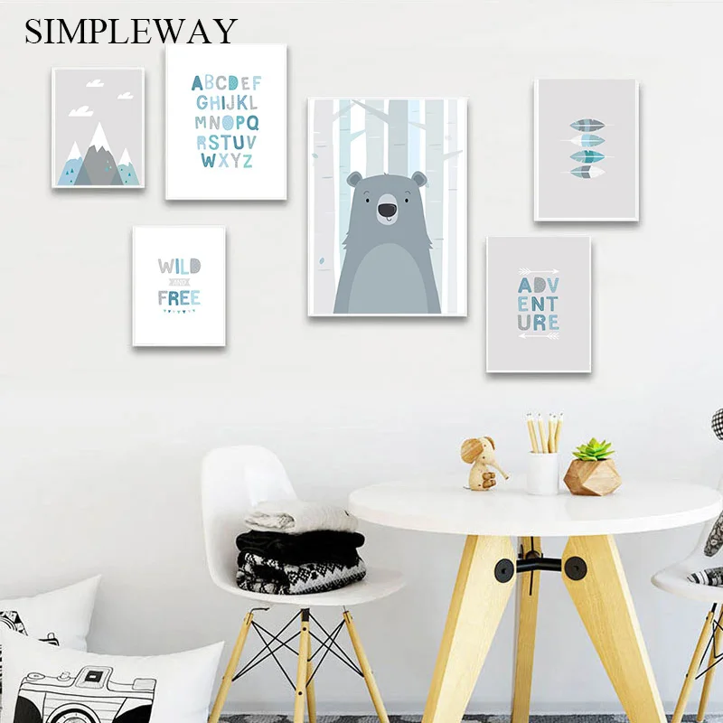 Wild Free Nursery Quotes Poster Bear Animal Print Wall Art Canvas Minimalist Picture Painting Nordic Kids Bedroom Decoration|Painting & Calligraphy| - AliExpress