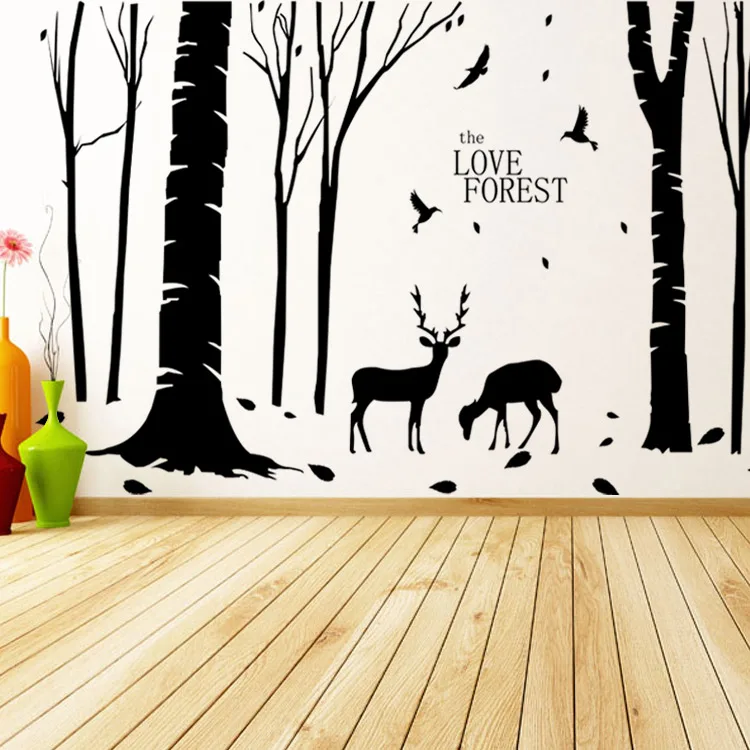Виниловые олени в лесу наклейки на стену съемные дешевые ПВХ домашний декор деревья и Животные наклейки настенные фрески плакат украшение дома