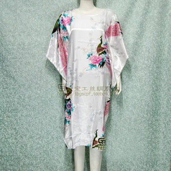 Женская Ручная роспись, кафтан, халат, кимоно, халат, одежда для сна, павлин - Цвет: White