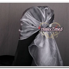 100 шт/партия Свадебные украшения из серебристой органзы ленты капот крышки стула пояса накидки на стул