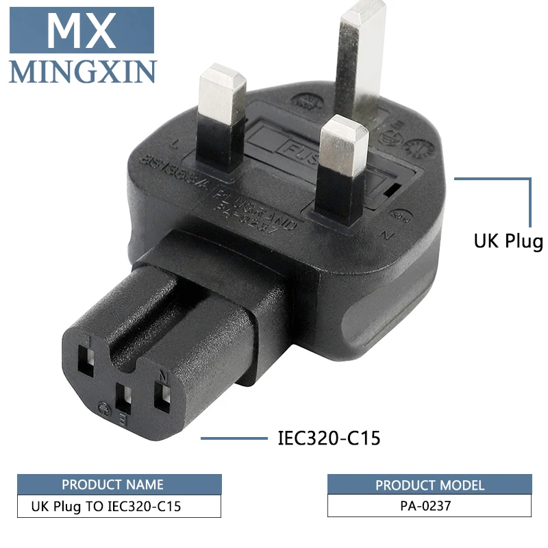 

3 Male Pole for IEC 320 C15 from the UK AC Power Adapter, UK for C15 PDU / UPS Server, UK plug. United Kingdom Converter