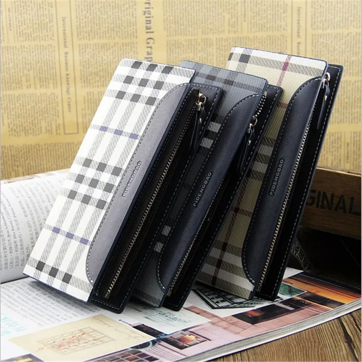 

Z03 men's leather long wallets brand design high quality , the plaid zipper purse for man clutch wholesale