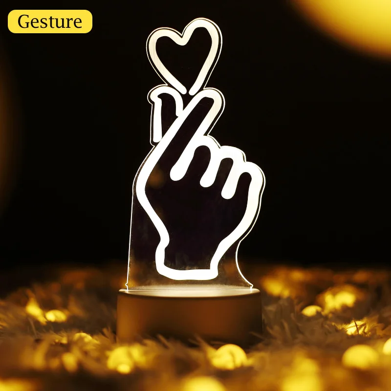 Gesture 3D светодиодный светильник, настольные лампы, USB светильник для детей, милый для гостиной, настольная лампа, прикроватная, для спальни, тафлампа, домашний декор, D-3dtd - Цвет абажура: Gesture