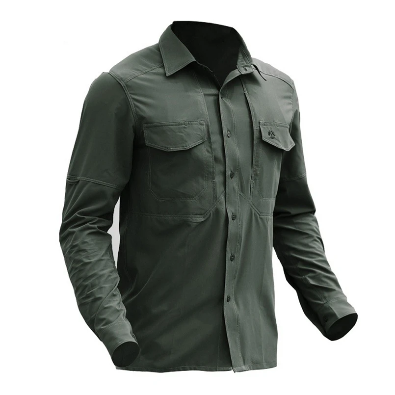 Военные тактические мужские рубашки с длинным рукавом, быстросохнущие армейские мужские рубашки из дышащей мягкой ткани, повседневная одежда - Цвет: Army Green