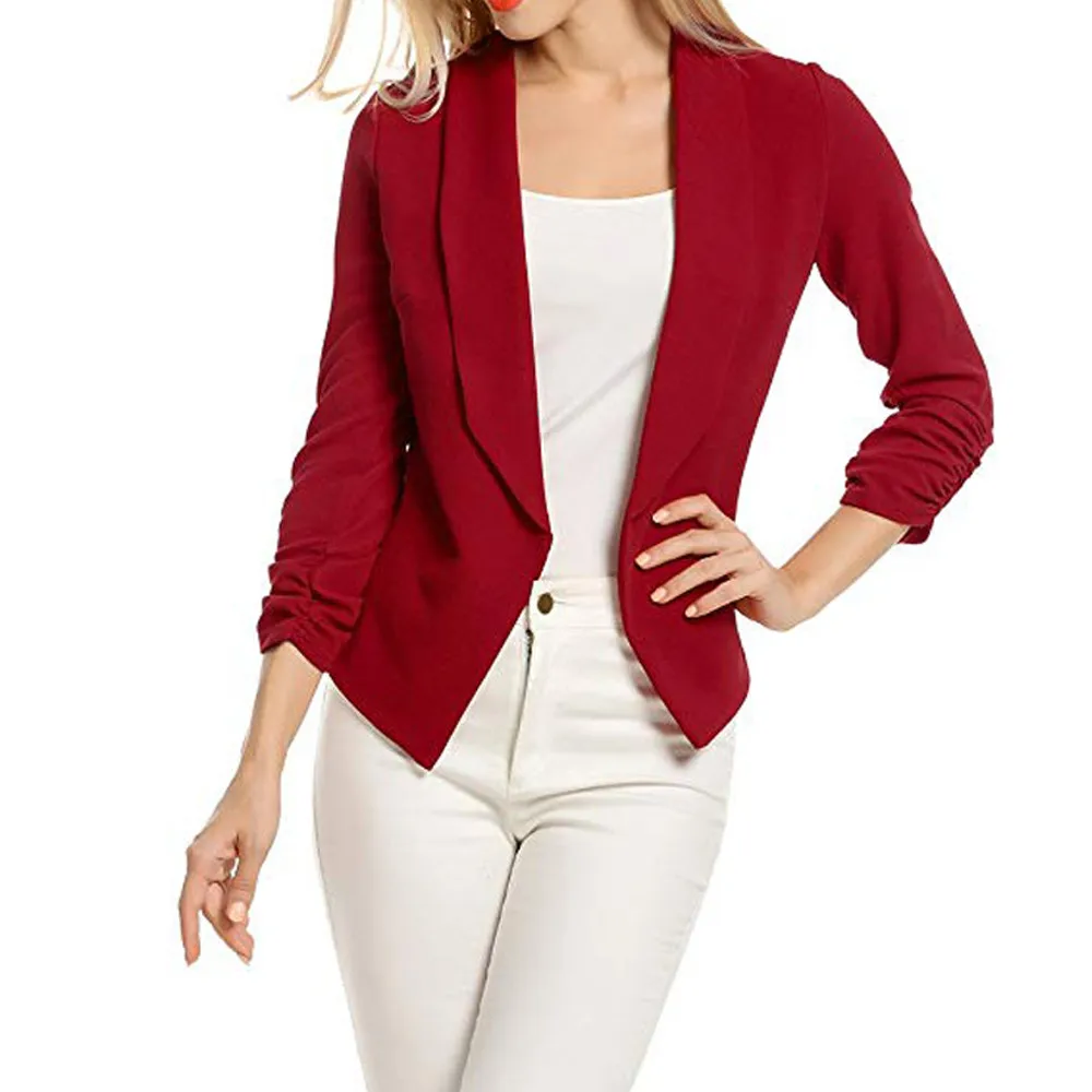 Female Jacket Manteau Femme Hiver Women 3/4 Sleeve Blazer Open Front Short Cardigan Suit Jacket Work Office Coat W510