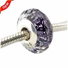 DIY Подходит для Pandora Браслеты темно-фиолетовый Шиммер Мурано стеклянный бисер стерлингового серебра Подвески