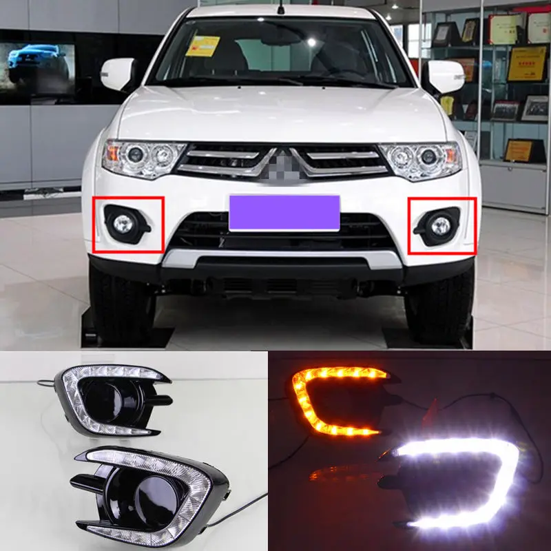 

Free Shipping Pair of LED Car Lights DRL Daytime Running Light WithTurn Light For MITSUBISHI Pajero Sport 2013 2014 2015