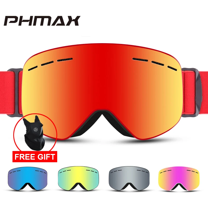PHMAX брендовые 6 видов цветов лыжные очки двухслойные UV400 Анти туман большая Лыжная