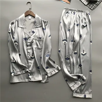 

Freshing Summer New Pattern Ice Silk Pajama Set Printing Long Sleeve Loose Pyjama For Women