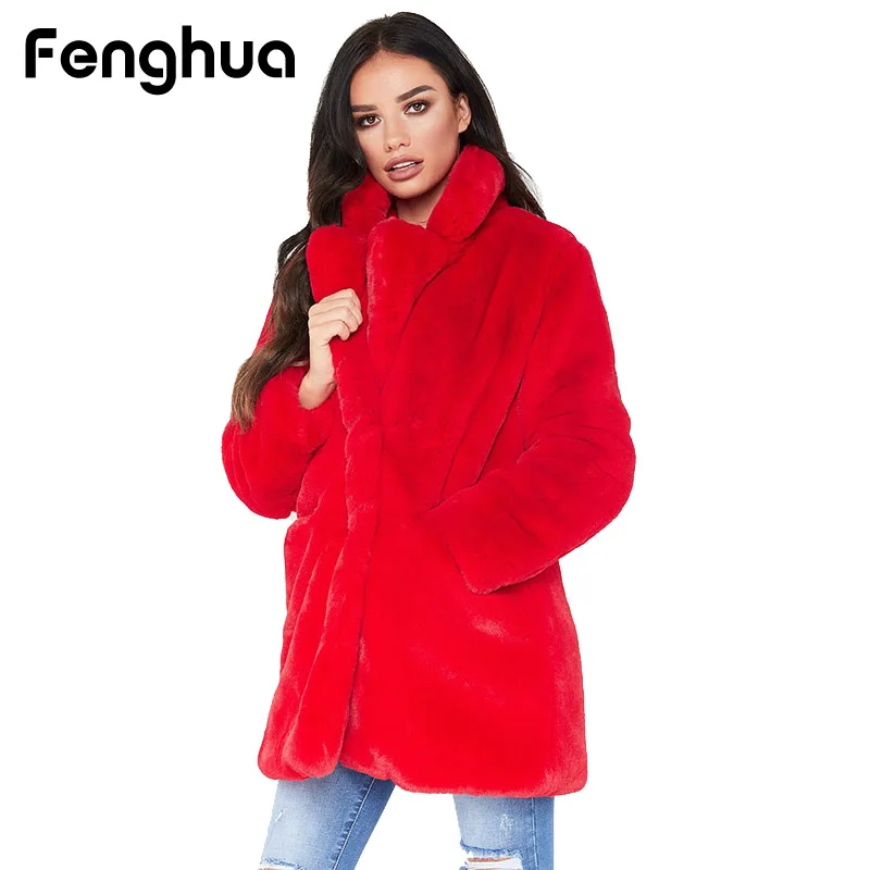 Autumn Winter Coat Women 2018 Fashion Faux Fur Coat Women Casual Faux Rabbit Fur Jacket Warm Furs Coats Pocket Outwear Plus Size