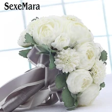 Белый пион Свадебный букет ручной работы Искусственный шелк цветок buque casamento Свадебный букет для свадьбы mariage