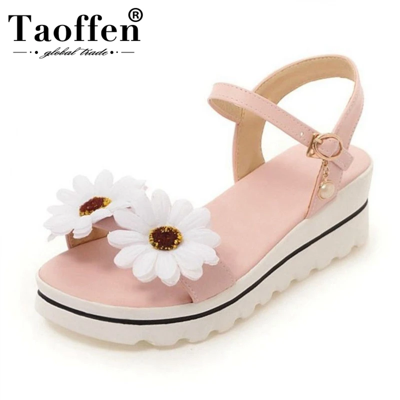 

TAOFFEN Women Wedding Flats Sandals Ankle Strap Flower Open Toe Flats Sandals Summer Holiday Shoes Women Footwear Size 33-39