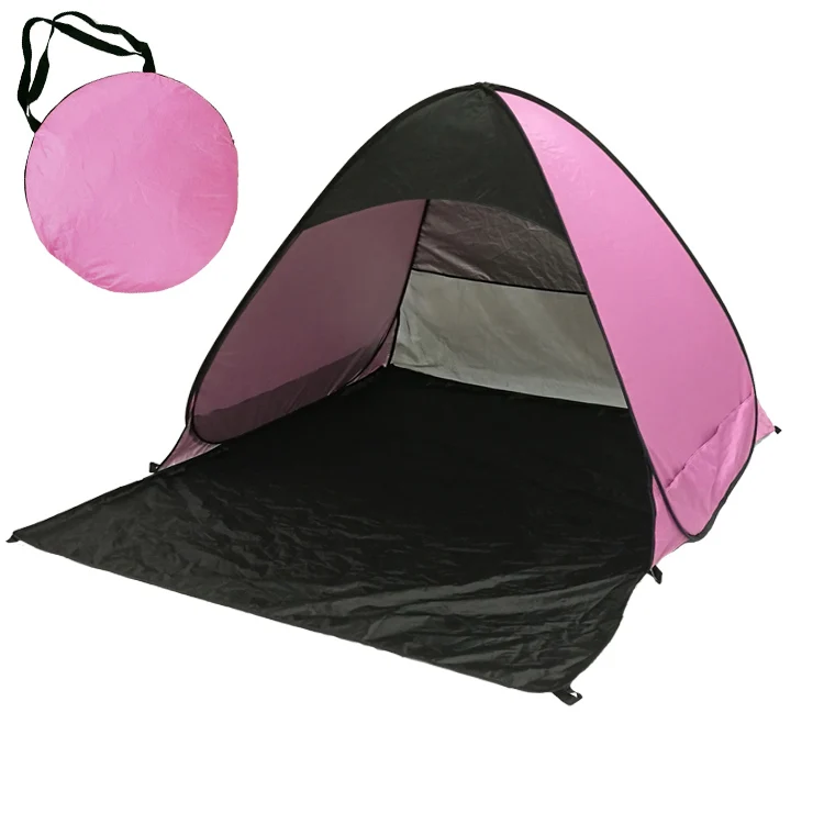 Пляжная Палатка Сверхлегкий складной тент всплывающий автоматический открытый тент семейный туристический рыбный кемпинг анти-УФ полностью солнцезащитный тент 2 человека палатка - Цвет: pink black