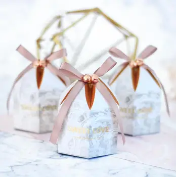 

100pcs European Sweet love Hexagonal Wedding Favors Candy Box Bomboniera Sachet Party Supplies Gift Box Chocolate Boxes