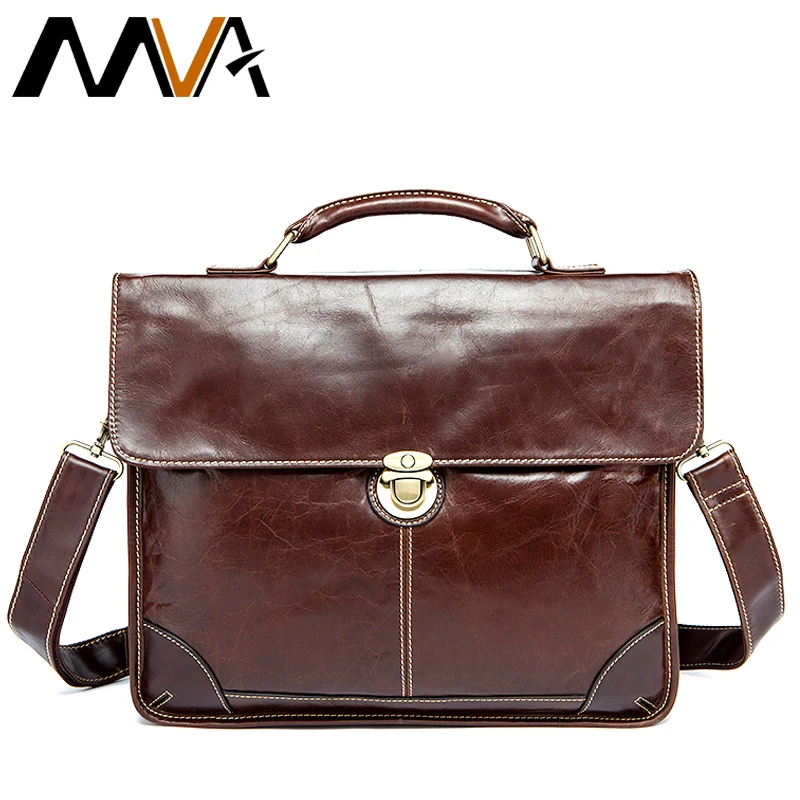 

MVA Men's Bag for men Documents genuine Leather Briefcase 14'' Laptop totes Bags Hasp Messenger Bag Men Business Briefcase 7091