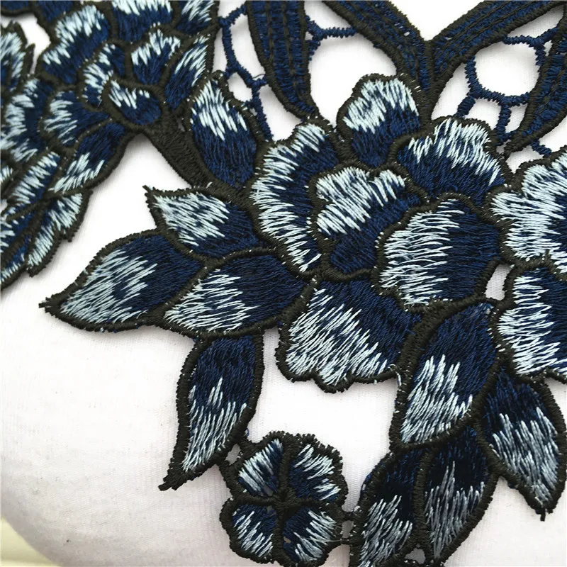 3D Цветочная темно-синяя аппликация кружева Венецианская вышивка цветочный вырез воротник отделка ШИТЬЕ ПАТЧ Скрапбукинг для одежды аксессуары