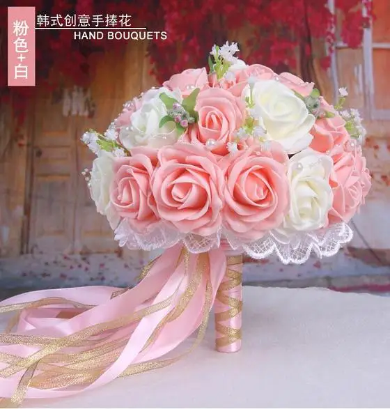 Женский свадебный букет пионы для невесты держатель цветы ручной работы розы свадебные фотографии реквизит свадебные цветы - Цвет: Light Pink White