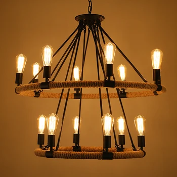 

Loft Vintage Rural Pendant Lights Hemp Rope Bamboo Iron Cage Pendant Lamps Hand Knitted Lighting Fixtures Restaurant Dining
